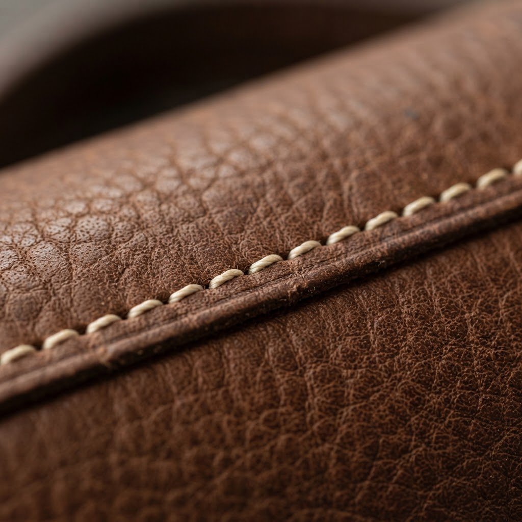 Leather grain and stitching detail